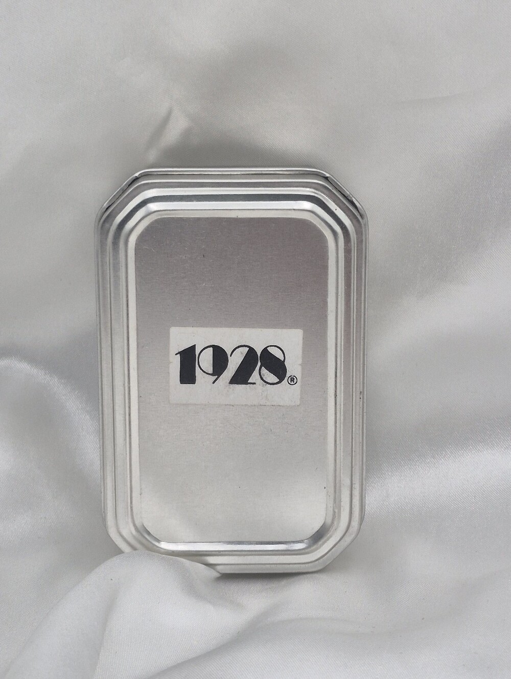 1928 Brand Silver Tone Rectangular Metal Trinket Tin Faux Pearl Silver Earrings